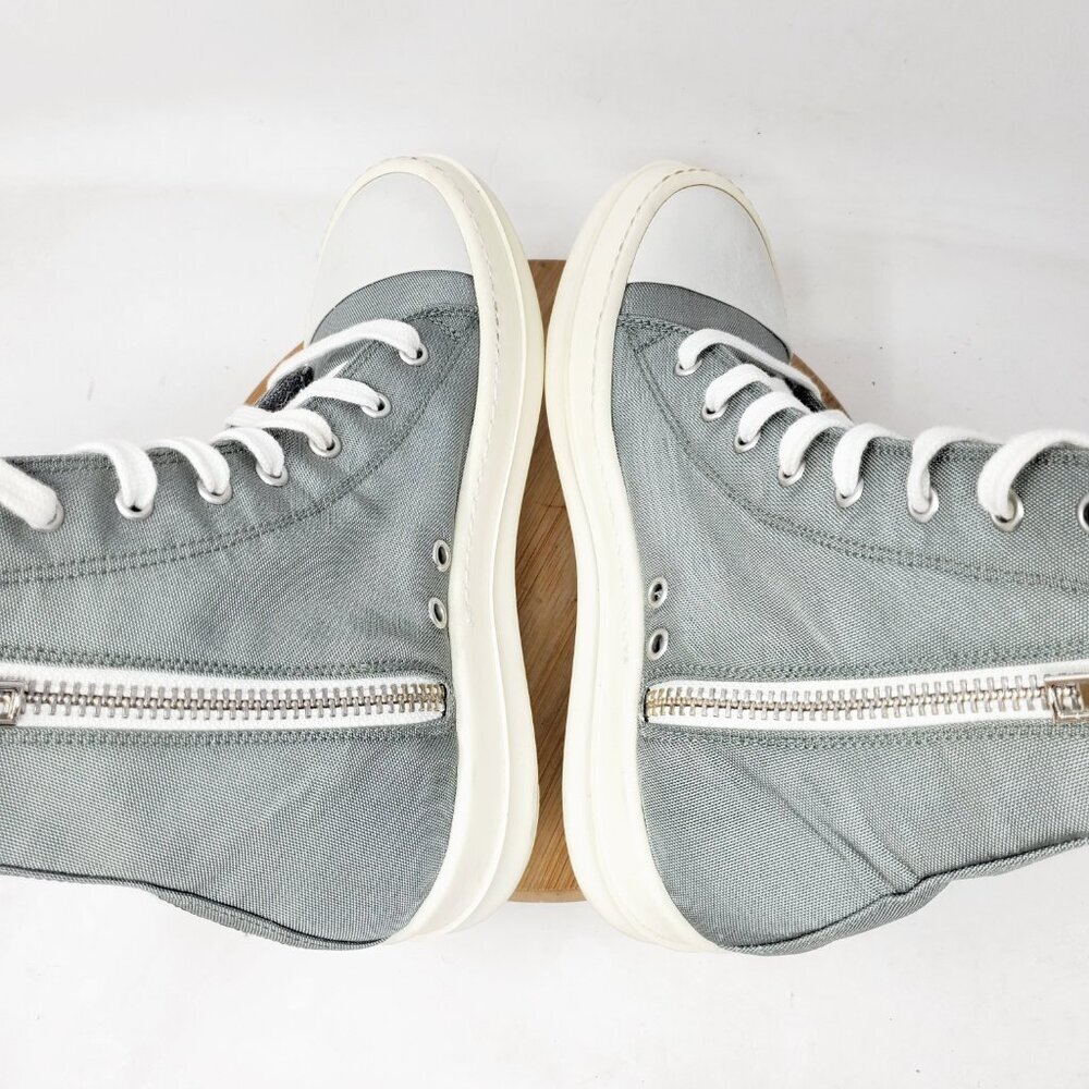 Rick Owens Gray High-Top Canvas Sneakers with White Soles - Picture 8 of 11